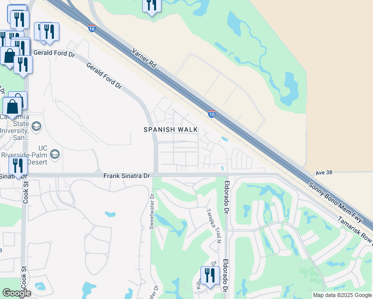 map of restaurants, bars, coffee shops, grocery stores, and more near 464 Via De La Paz in Palm Desert