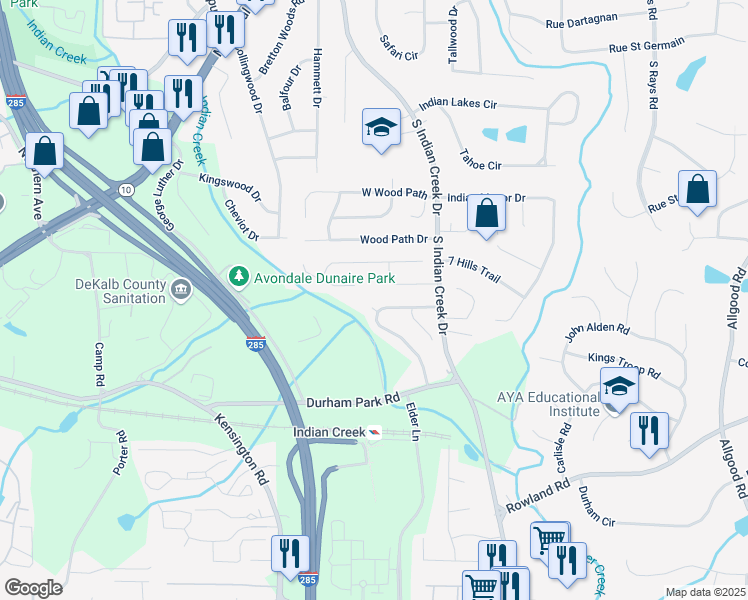 map of restaurants, bars, coffee shops, grocery stores, and more near 3918 S Creek Ct in Stone Mountain