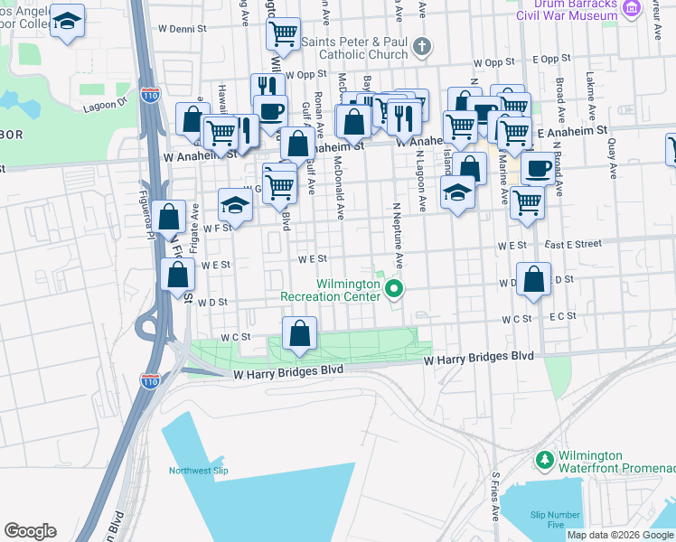 map of restaurants, bars, coffee shops, grocery stores, and more near 410 Gulf Avenue in Los Angeles