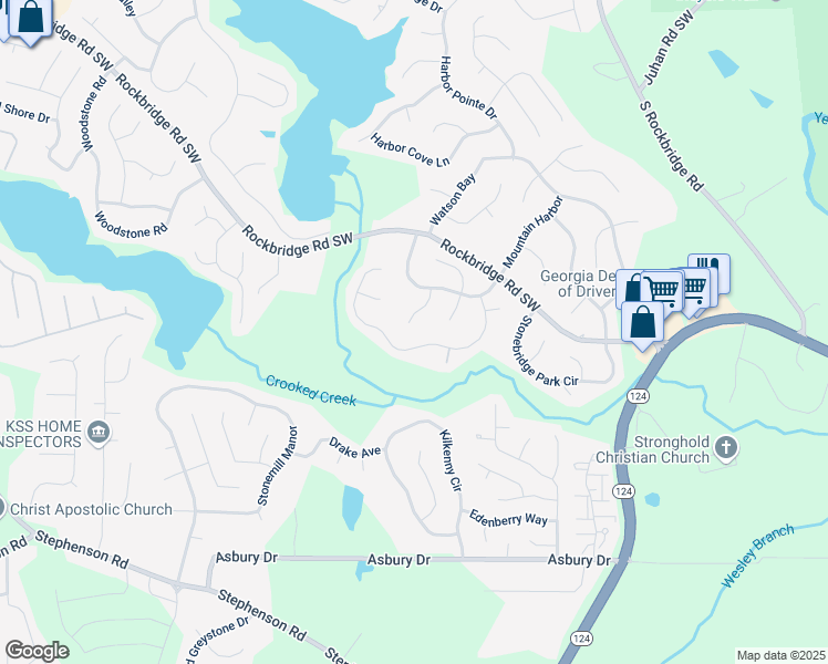 map of restaurants, bars, coffee shops, grocery stores, and more near 722 Bridge Way in Lithonia