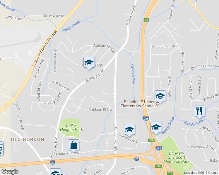 map of restaurants, bars, coffee shops, grocery stores, and more near 3463 Mark Place Northwest in Atlanta