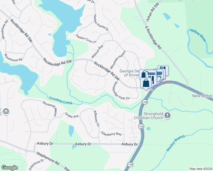 map of restaurants, bars, coffee shops, grocery stores, and more near 714 Stonebridge Crescent in Lithonia