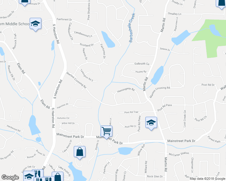 map of restaurants, bars, coffee shops, grocery stores, and more near 834 Hemingway Court in Stone Mountain