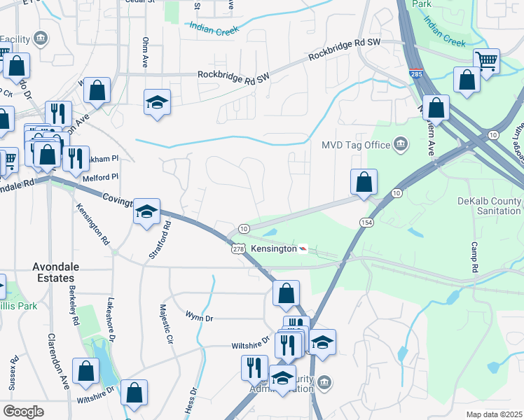 map of restaurants, bars, coffee shops, grocery stores, and more near 3330 Mountain Drive in Decatur