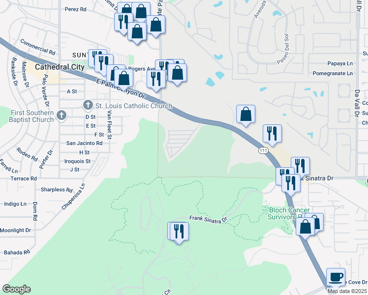 map of restaurants, bars, coffee shops, grocery stores, and more near 69333 East Palm Canyon Drive in Cathedral City