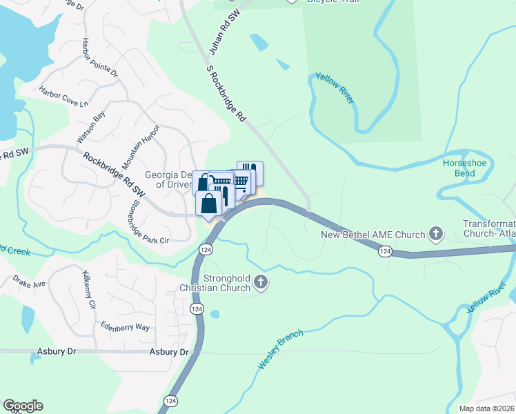 map of restaurants, bars, coffee shops, grocery stores, and more near 8070 Rockbridge Road Southwest in Lithonia