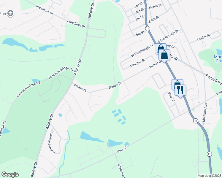 map of restaurants, bars, coffee shops, grocery stores, and more near 369 Walker Drive in Monroe