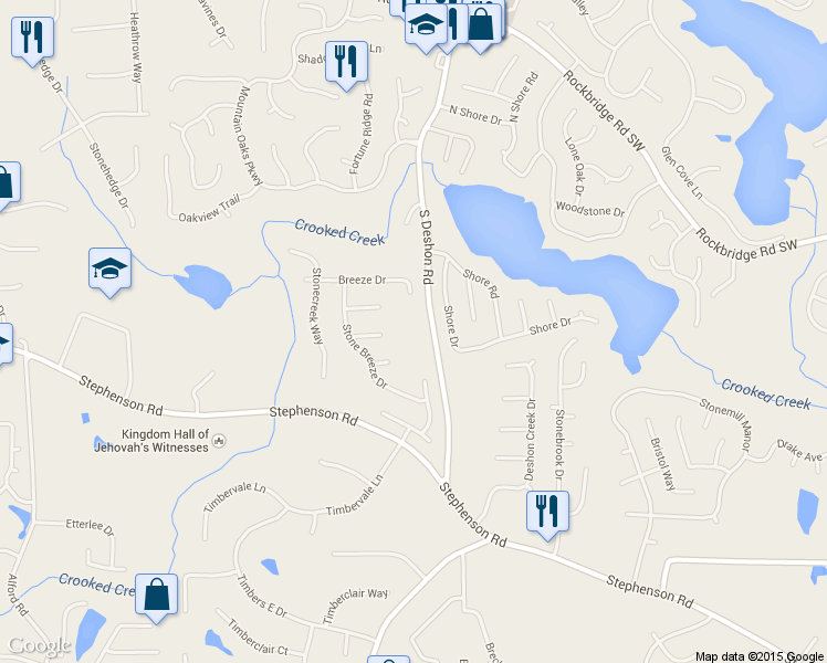 map of restaurants, bars, coffee shops, grocery stores, and more near 741 South Deshon Road in Lithonia