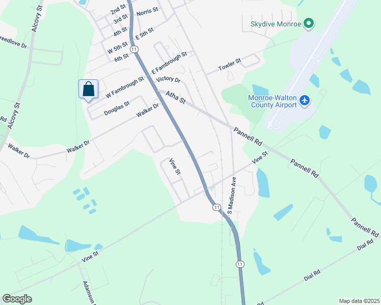 map of restaurants, bars, coffee shops, grocery stores, and more near 1446 South Broad Street in Monroe