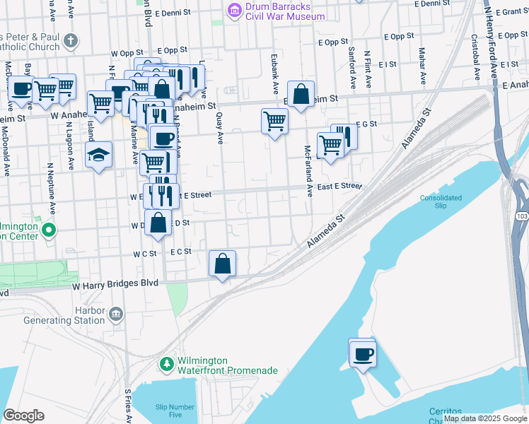 map of restaurants, bars, coffee shops, grocery stores, and more near 426 Lecouvreur Avenue in Los Angeles