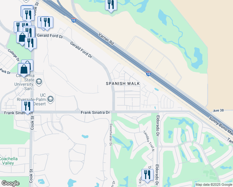 map of restaurants, bars, coffee shops, grocery stores, and more near 408 Via De La Paz in Palm Desert