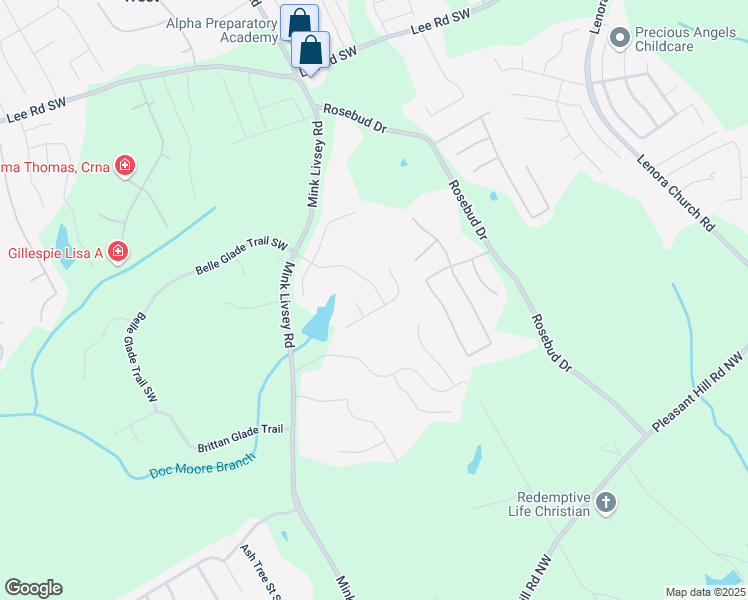 map of restaurants, bars, coffee shops, grocery stores, and more near 3430 Grand Manor Trail Southwest in Snellville