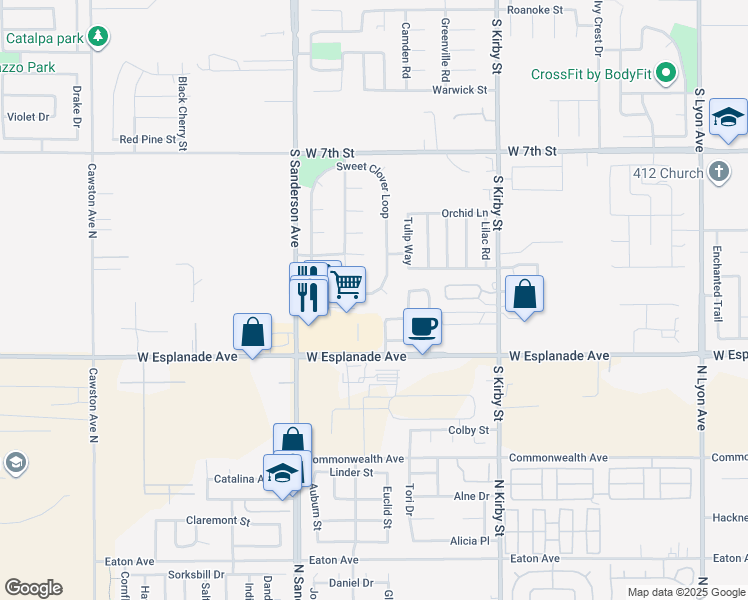 map of restaurants, bars, coffee shops, grocery stores, and more near 749 Sweet Clover Loop in San Jacinto