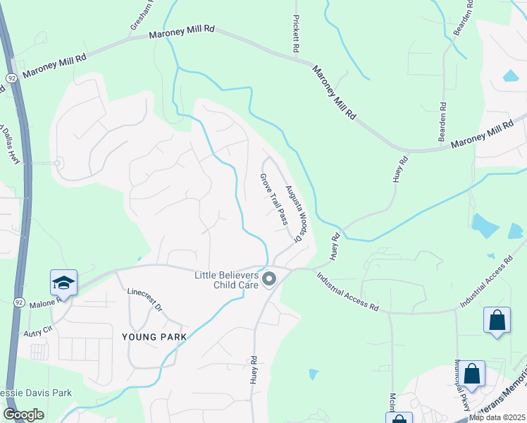 map of restaurants, bars, coffee shops, grocery stores, and more near 4922 Trail Ridge Place in Douglasville