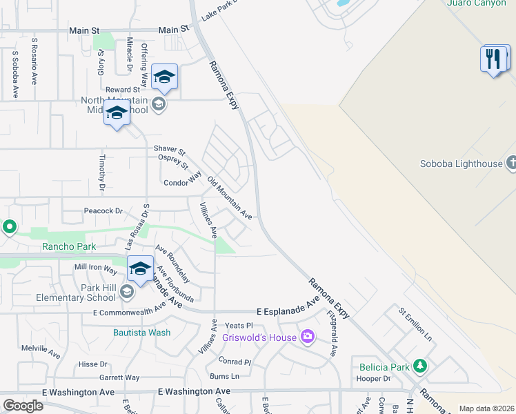 map of restaurants, bars, coffee shops, grocery stores, and more near Ramona Expressway in GLMN HOT SPGS
