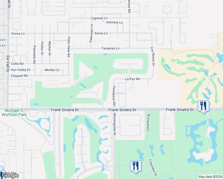 map of restaurants, bars, coffee shops, grocery stores, and more near 5 Sun Ridge Circle in Rancho Mirage