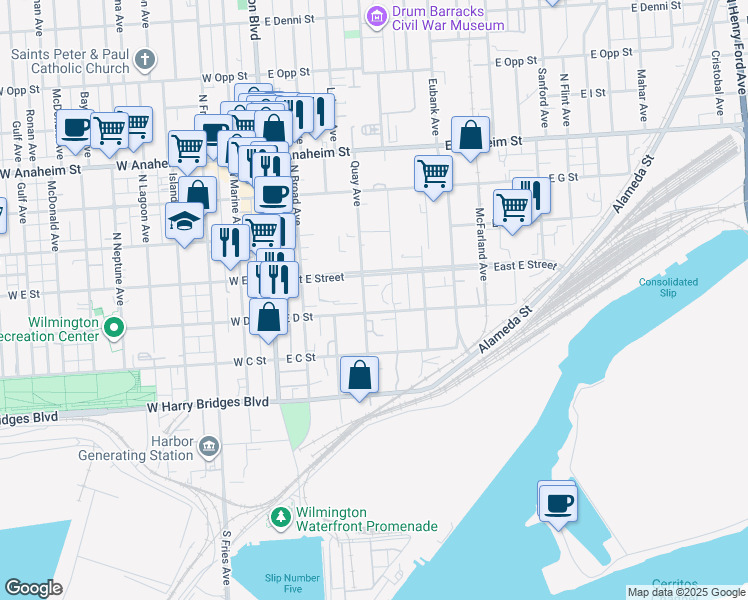map of restaurants, bars, coffee shops, grocery stores, and more near 444 Quay Avenue in Los Angeles