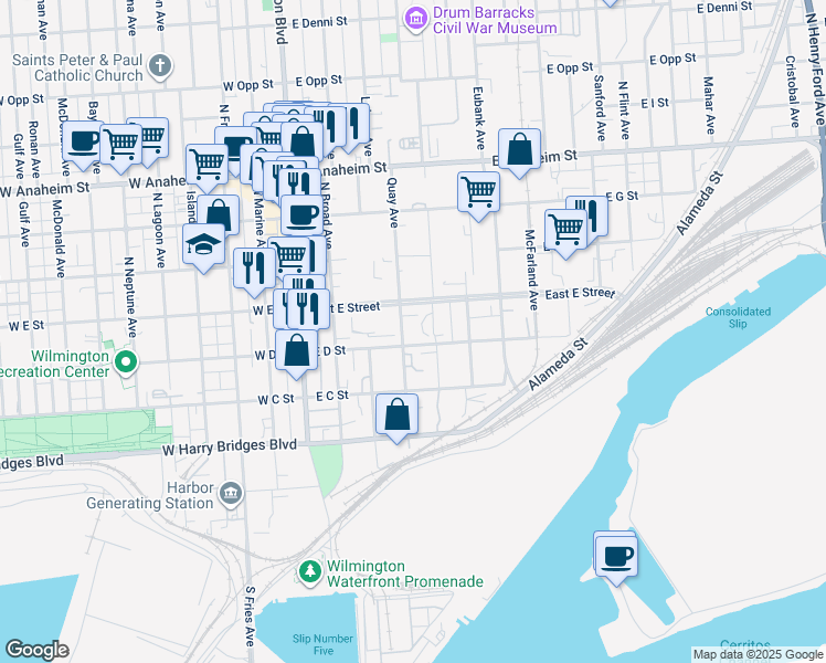 map of restaurants, bars, coffee shops, grocery stores, and more near 444 Quay Avenue in Los Angeles