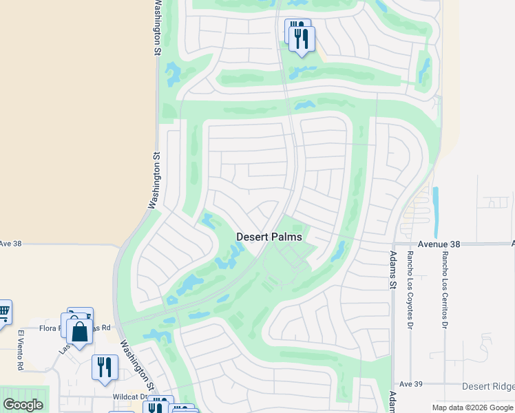 map of restaurants, bars, coffee shops, grocery stores, and more near 37603 Blue Sky Avenue in Palm Desert