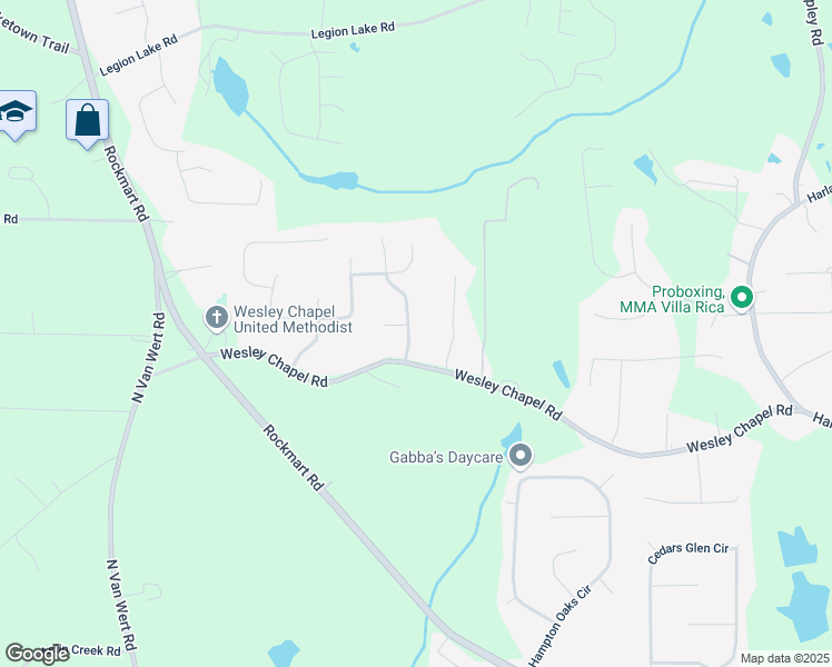 map of restaurants, bars, coffee shops, grocery stores, and more near 119 Wesley Mill Drive in Villa Rica