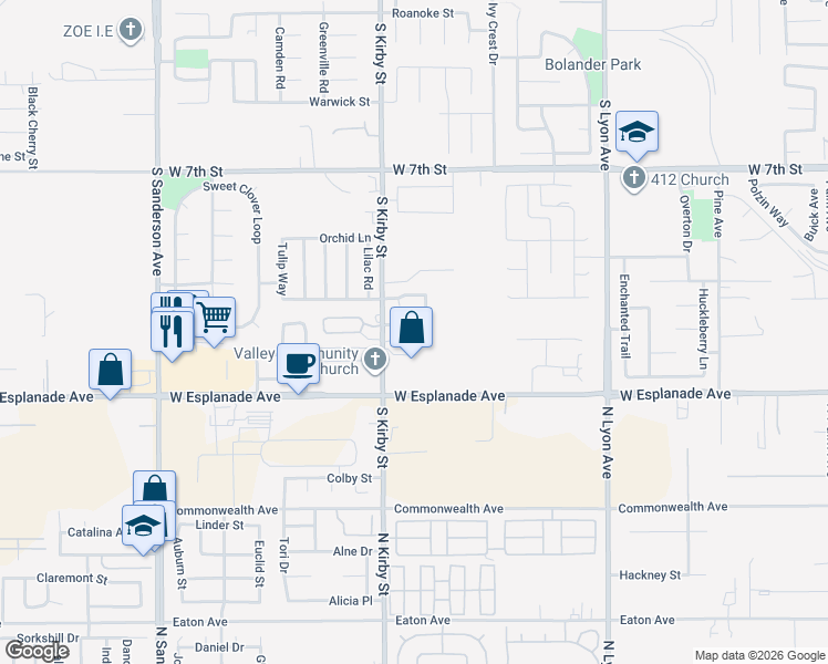 map of restaurants, bars, coffee shops, grocery stores, and more near 1844 Paradise Way in San Jacinto
