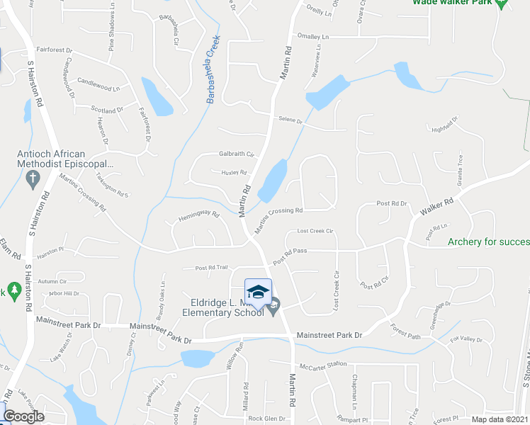map of restaurants, bars, coffee shops, grocery stores, and more near 5182 Martins Crossing Road in Stone Mountain