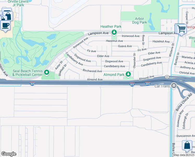 map of restaurants, bars, coffee shops, grocery stores, and more near 3521 Fern Circle in Seal Beach