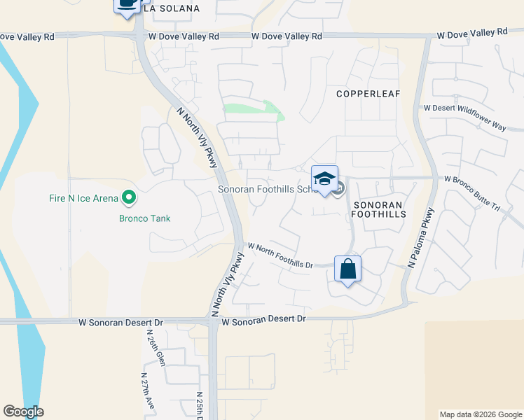 map of restaurants, bars, coffee shops, grocery stores, and more near 2326 North North Foothills Drive in Phoenix