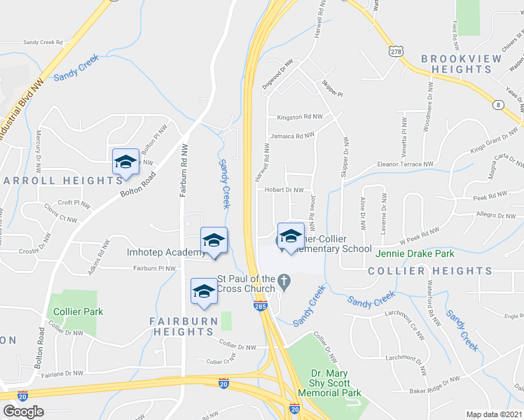 map of restaurants, bars, coffee shops, grocery stores, and more near 2009 Jones Road Northwest in Atlanta