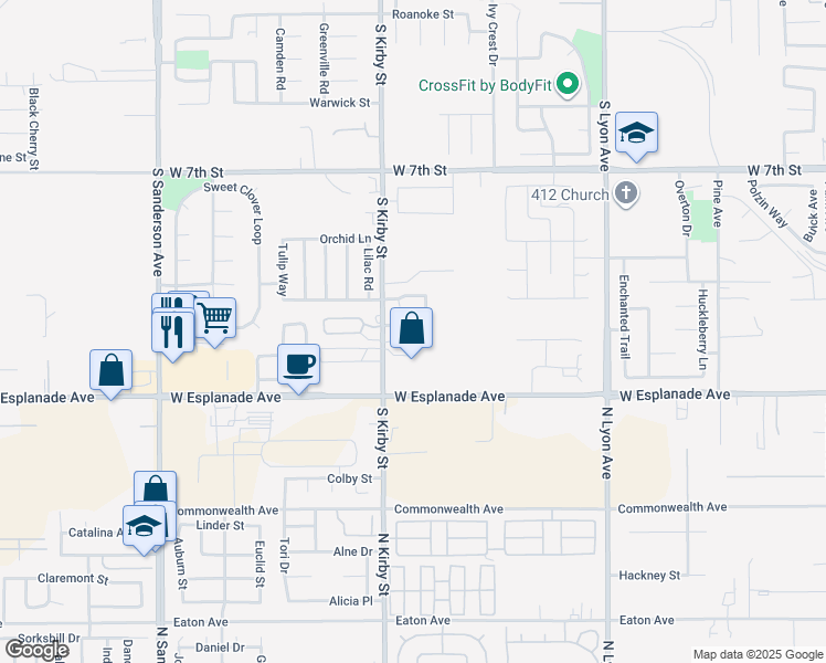 map of restaurants, bars, coffee shops, grocery stores, and more near 1853 Paradise Way in San Jacinto