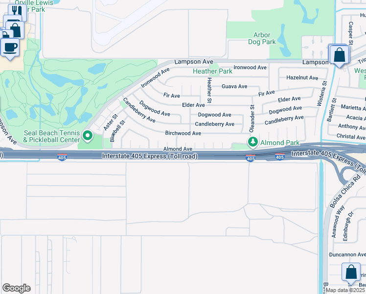 map of restaurants, bars, coffee shops, grocery stores, and more near 3521 Fern Circle in Seal Beach