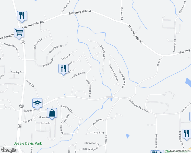map of restaurants, bars, coffee shops, grocery stores, and more near 6215 Pembroke Way in Douglasville