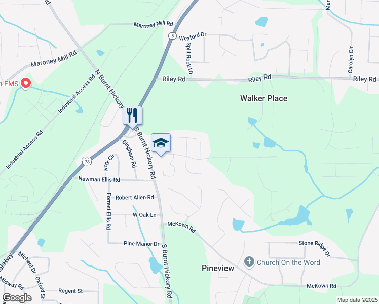 map of restaurants, bars, coffee shops, grocery stores, and more near 3947 Spring Terrace in Douglasville