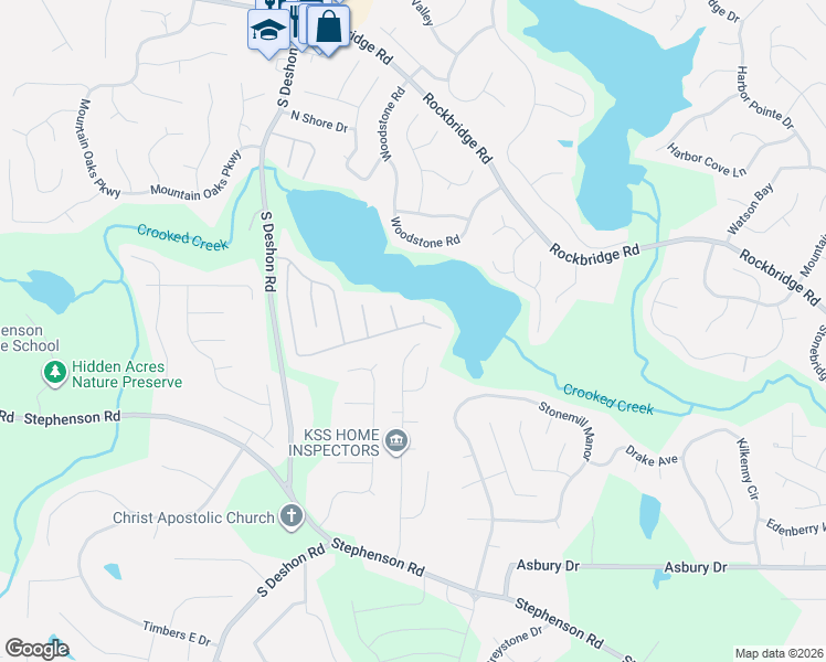 map of restaurants, bars, coffee shops, grocery stores, and more near 858 Shore Drive in Lithonia