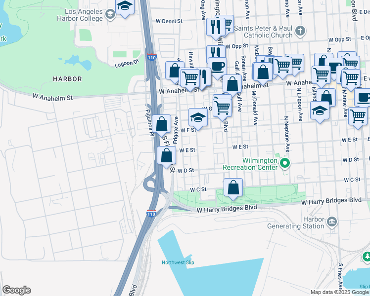 map of restaurants, bars, coffee shops, grocery stores, and more near 1231 West E Street in Los Angeles