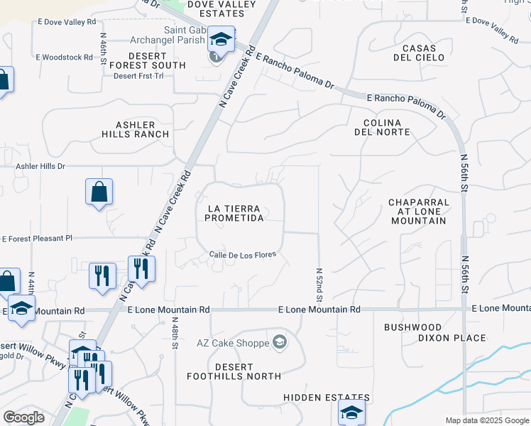 map of restaurants, bars, coffee shops, grocery stores, and more near 5022 East Calle Del Sol in Cave Creek