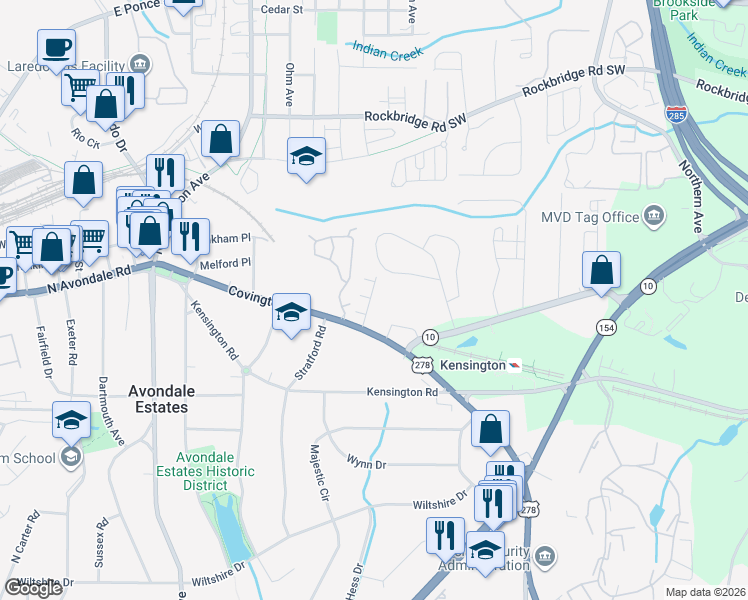 map of restaurants, bars, coffee shops, grocery stores, and more near 696 Emeril Drive in Decatur