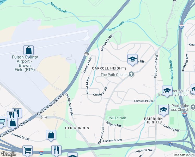 map of restaurants, bars, coffee shops, grocery stores, and more near 3730 Clovis Court Northwest in Atlanta