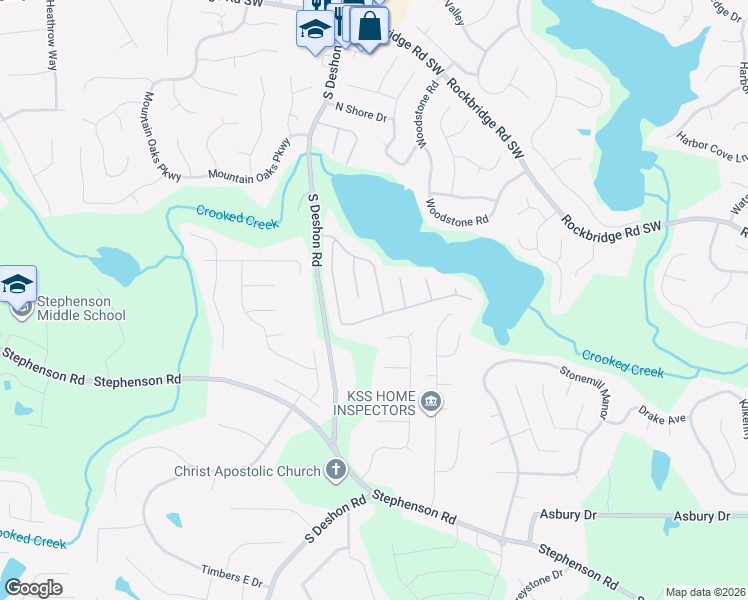 map of restaurants, bars, coffee shops, grocery stores, and more near 7074 Shore Road in Lithonia