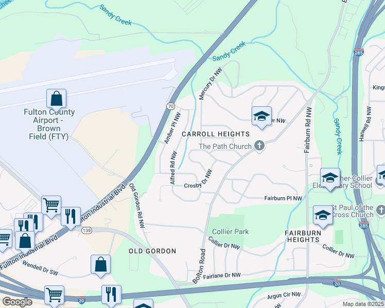 map of restaurants, bars, coffee shops, grocery stores, and more near 3730 Clovis Court Northwest in Atlanta