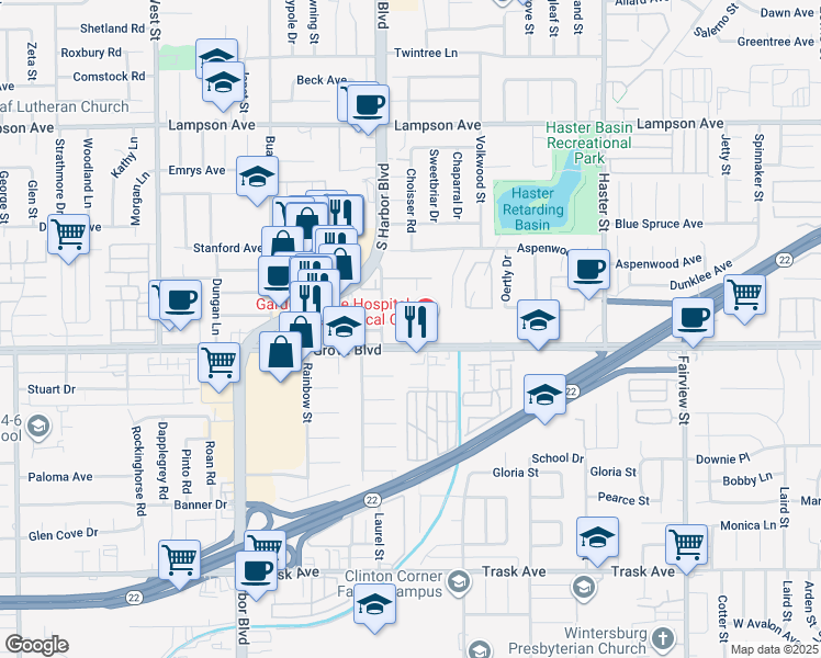 map of restaurants, bars, coffee shops, grocery stores, and more near 12892 Palm Street in Garden Grove