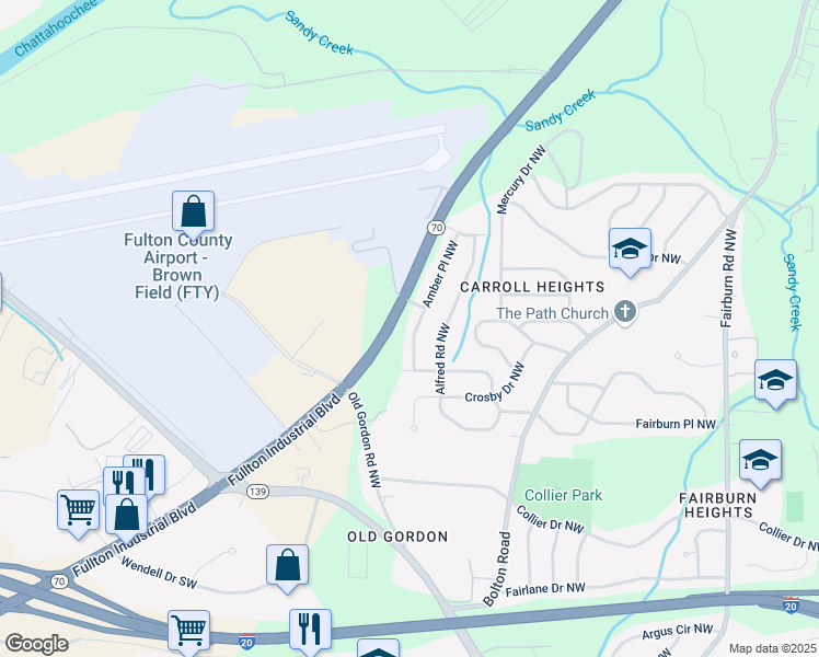 map of restaurants, bars, coffee shops, grocery stores, and more near 748 Amber Place Northwest in Atlanta