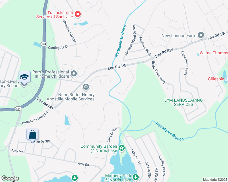 map of restaurants, bars, coffee shops, grocery stores, and more near 4588 James Wade Drive in Snellville