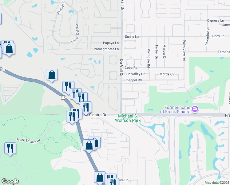 map of restaurants, bars, coffee shops, grocery stores, and more near 69940 Los Cocos Court in Rancho Mirage