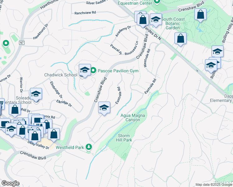 map of restaurants, bars, coffee shops, grocery stores, and more near 27363 Eastvale Road in Rolling Hills