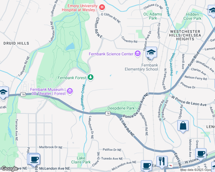 map of restaurants, bars, coffee shops, grocery stores, and more near 922 Barton Woods Road Northeast in Atlanta