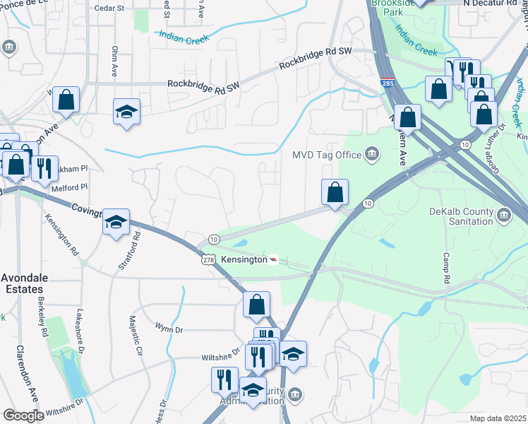 map of restaurants, bars, coffee shops, grocery stores, and more near 750 Avondale Creek Drive in Decatur