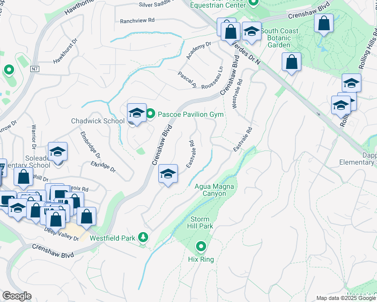 map of restaurants, bars, coffee shops, grocery stores, and more near 27363 Eastvale Road in Rolling Hills