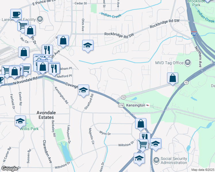 map of restaurants, bars, coffee shops, grocery stores, and more near 3235 Chutney Court in Decatur
