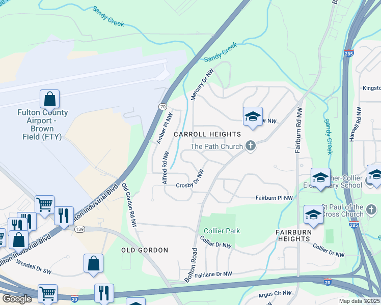 map of restaurants, bars, coffee shops, grocery stores, and more near 3706 Clovis Court Northwest in Atlanta